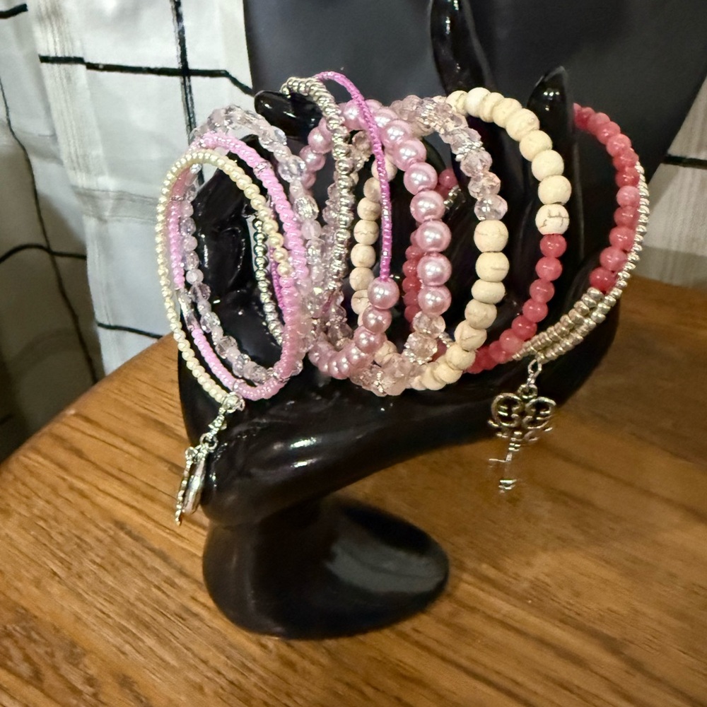 Memory wire bracelets with natural stones and glass beads- handmade